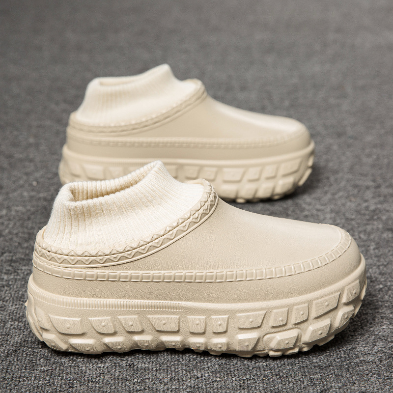 Papuci de casă impermeabili pentru bărbați, geantă impermeabilă cu papuci de bumbac, căptușiți cu fleece, caldi, cu fund gros, antiderapant, din bumbac, pentru cupluri, de iarnă