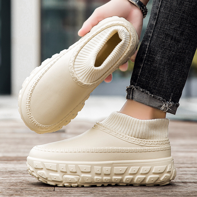 Papuci de casă impermeabili pentru bărbați, geantă impermeabilă cu papuci de bumbac, căptușiți cu fleece, caldi, cu fund gros, antiderapant, din bumbac, pentru cupluri, de iarnă