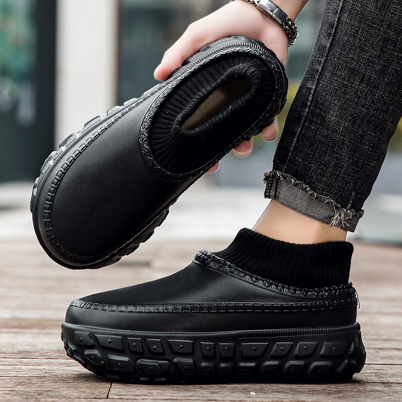 Papuci de casă impermeabili pentru bărbați, geantă impermeabilă cu papuci de bumbac, căptușiți cu fleece, caldi, cu fund gros, antiderapant, din bumbac, pentru cupluri, de iarnă