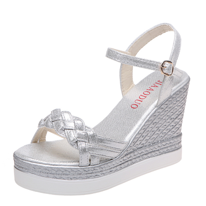 2025 Új, határokon átnyúló nyári külkereskedelmi nagyméretű, éksarkú női cipők Divatos, vastag talpú, bokapántos, peeptoe szandálok nőknek