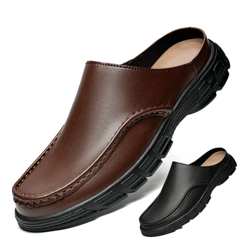 Muške kožne cipele s polukliznim podplatom, moderne muške cipele bez pete, ležerne papuče za opuštanje, prozračne cipele s kapom u korejskom stilu, sandale s poluštiklima