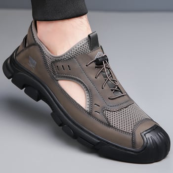 Gyártói nagykereskedelmi, 2025-ös nyári, új, valódi bőr férfi zárt orrú szandál lélegző hálóval, vastag talppal és kényelmes férficipővel