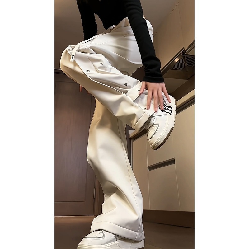 2024 Új, laza, lezser nadrág férfiaknak, koreai stílusú, divatos, sokoldalú, nyári, vékony drapé, széles szárú, padlóig érő nadrág