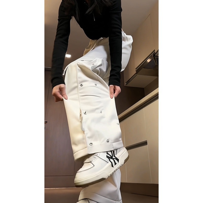 2024 Új, laza, lezser nadrág férfiaknak, koreai stílusú, divatos, sokoldalú, nyári, vékony drapé, széles szárú, padlóig érő nadrág