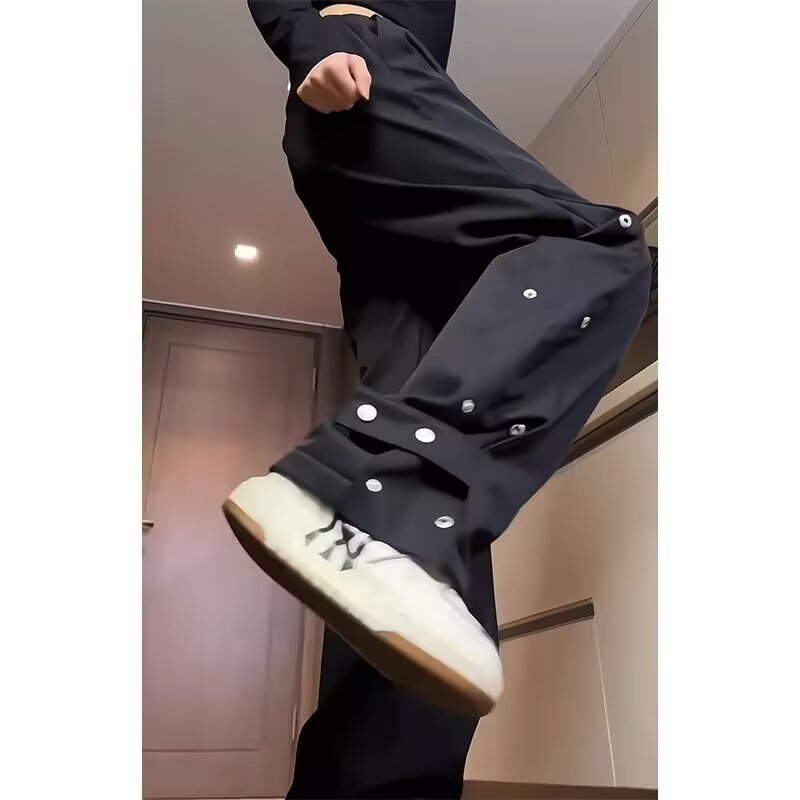 2024 Új, laza, lezser nadrág férfiaknak, koreai stílusú, divatos, sokoldalú, nyári, vékony drapé, széles szárú, padlóig érő nadrág