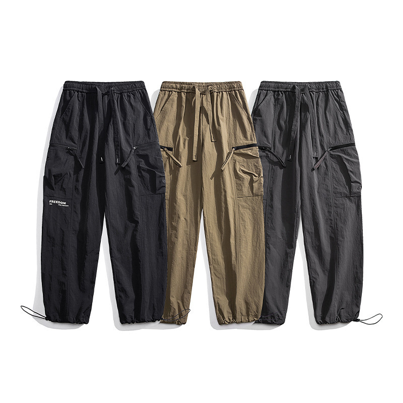 Parachute Cargo nadrág Férfi őszi új húzózsinóros széles szárú leggings Nadrágok High Street divatos márkás egyenes szárú nadrág