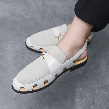 Határokon átnyúló nagy méretű Baotou szandálok nyári lélegző kivágott strandcipő férfi alkalmi csattal formális bőr cipő 1220-1