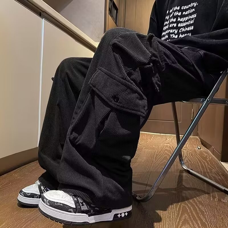 Amerikai retró, többzsebes férfi overall, új tavaszi és őszi divatmárka, niche laza kordbársony, bő szárú nadrág, nagykereskedelemben