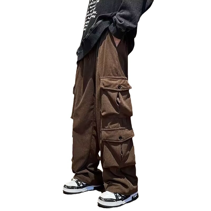 Amerikai retró, többzsebes férfi overall, új tavaszi és őszi divatmárka, niche laza kordbársony, bő szárú nadrág, nagykereskedelemben