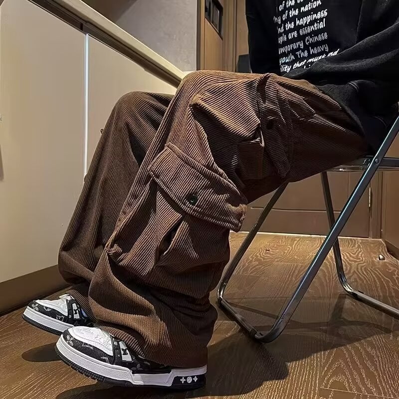 Amerikai retró, többzsebes férfi overall, új tavaszi és őszi divatmárka, niche laza kordbársony, bő szárú nadrág, nagykereskedelemben