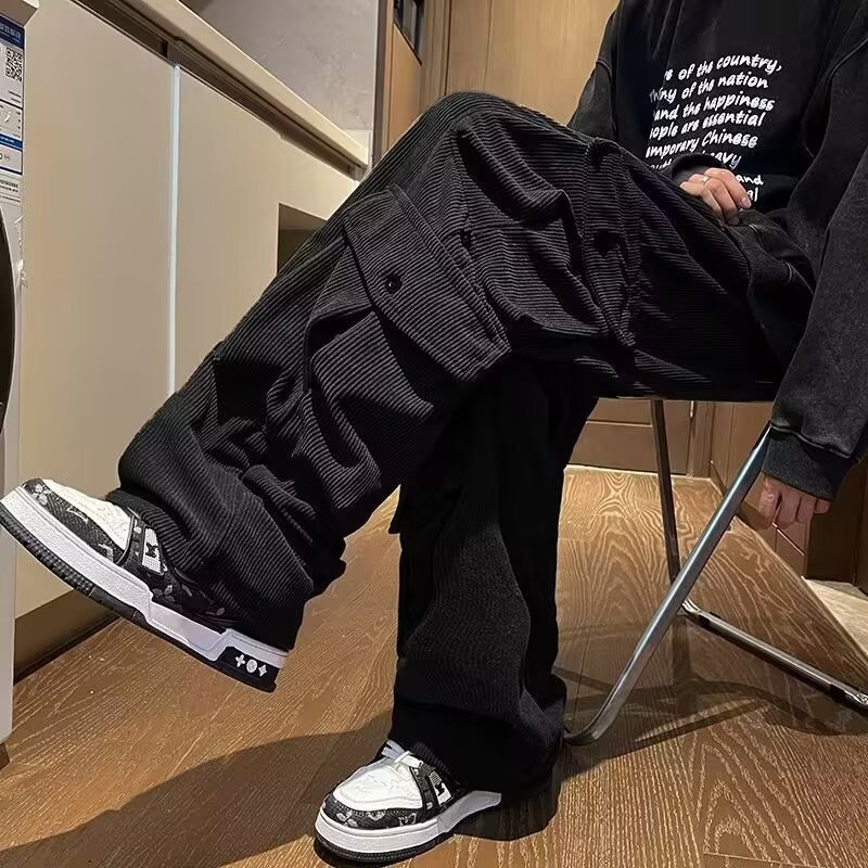 Amerikai retró, többzsebes férfi overall, új tavaszi és őszi divatmárka, niche laza kordbársony, bő szárú nadrág, nagykereskedelemben