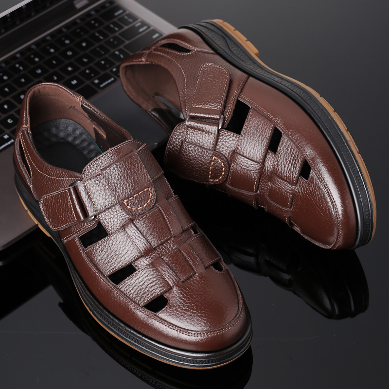 plus size határokon átnyúló lélegző bőrcipők férfi középkorú és idős nyári lyukas cipők csúszásmentes puha talpú üzleti alkalmi apacipők férfi cipők