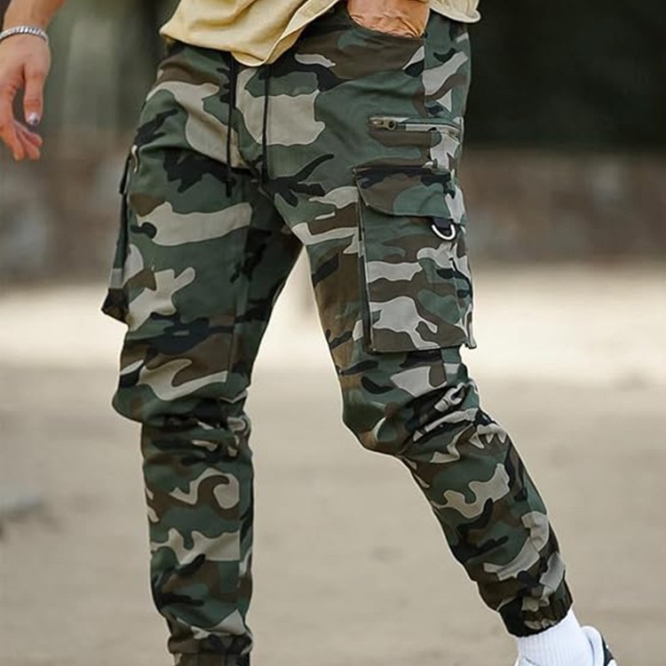 Meeste vabaaja fitness-jooksu-treeningpüksid, Euroopa koodiga kamuflaaž, kamuflaaž, spordipüksid