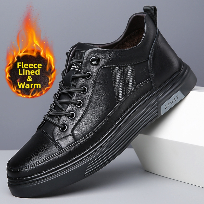 Vīriešu apavi 2024. gada rudens un ziemas flīsa oderēti silti ikdienas melni sporta apavi ar vienu kāju braukšanas viegli ādas apavi moderna piegāde