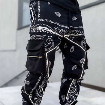 Férfi overall divatos utcai hip-hop nadrág digitális nyomtatású, többzsebes, bokáig érő nadrág, szabadtéri sportnadrág