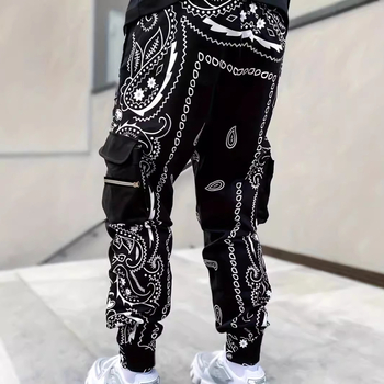 Férfi overall divatos utcai hip-hop nadrág digitális nyomtatású, többzsebes, bokáig érő nadrág, szabadtéri sportnadrág