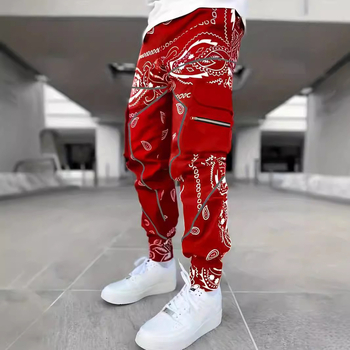 Férfi overall divatos utcai hip-hop nadrág digitális nyomtatású, többzsebes, bokáig érő nadrág, szabadtéri sportnadrág