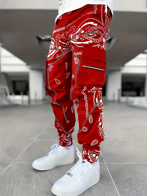 Férfi overall divatos utcai hip-hop nadrág digitális nyomtatású, többzsebes, bokáig érő nadrág, szabadtéri sportnadrág