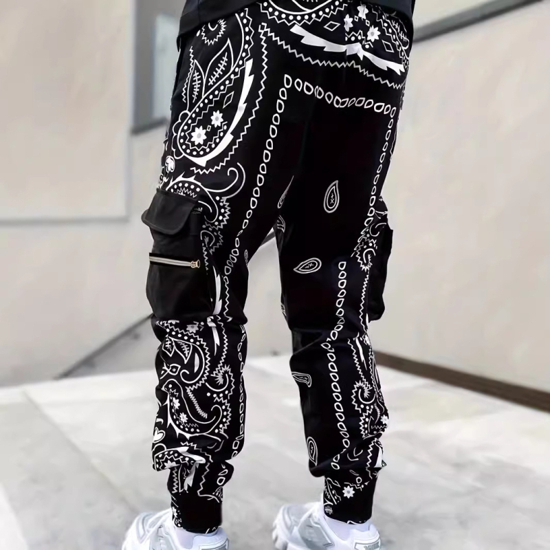 Meeste kombinesoonid, moodsed tänavapüksid, digitaaltrükiga mitme taskuga pahkluuni ulatuvad püksid, välistingimustes kasutatavad spordipüksid