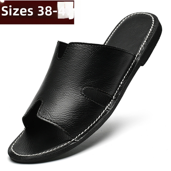 Férfi nyári felsőruházati papucsok, valódi bőr szandálok, szandálok, divatos papucsok, koreai stílusú, csúszásgátló, nagy méretű papucsok, trendi strandcipők