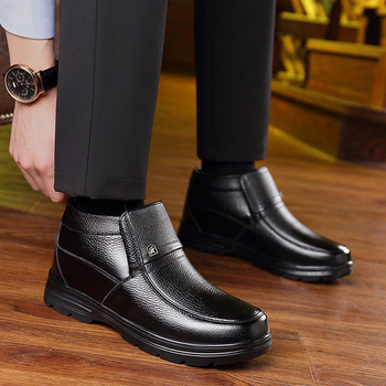 Aukštakulniai batai su vilnos pamušalu vyriški batai žieminiai šilti vyriški vilnoniai medvilniniai batai vyriški galvos sluoksniai karvės odos laisvalaikio batai medvilniniai dalykiniai odiniai batai