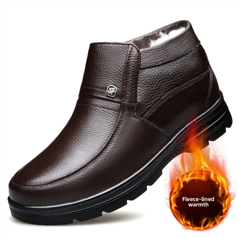 Aukštakulniai batai su vilnos pamušalu vyriški batai žieminiai šilti vyriški vilnoniai medvilniniai batai vyriški galvos sluoksniai karvės odos laisvalaikio batai medvilniniai dalykiniai odiniai batai