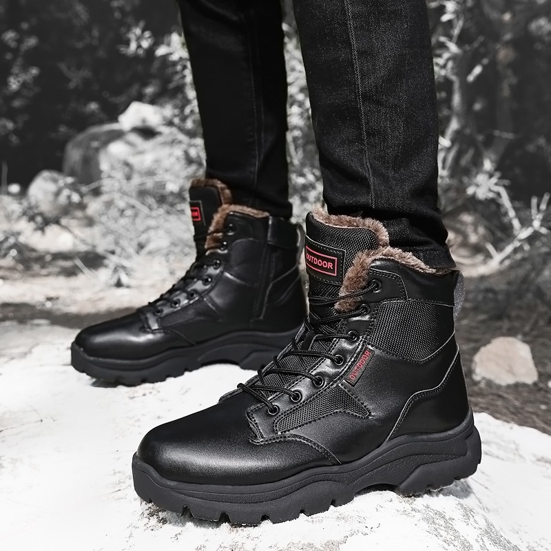 Cizme militare calde cu căptușeală din fleece pentru bărbați, cizme de zăpadă căptușite cu fleece pentru toamnă și iarnă, cizme militare calde pentru bărbați, cizme de luptă de dimensiuni mari, cizme de bumbac, cizme de zăpadă cu căptușeală din fleece, ciz