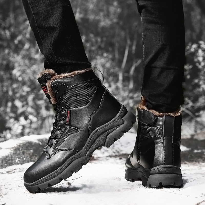 Cizme militare calde cu căptușeală din fleece pentru bărbați, cizme de zăpadă căptușite cu fleece pentru toamnă și iarnă, cizme militare calde pentru bărbați, cizme de luptă de dimensiuni mari, cizme de bumbac, cizme de zăpadă cu căptușeală din fleece, ciz