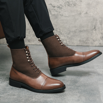 Ανδρικές Δερμάτινες Μπότες, Μεγάλα Μεγέθη, Φθινόπωρο και Χειμώνας, Νέα Ψηλά Δερμάτινα Παπούτσια, Μοντέρνες Ανδρικές Μπότες Martin με Μύτη, Vintage Μπότες Εργασίας