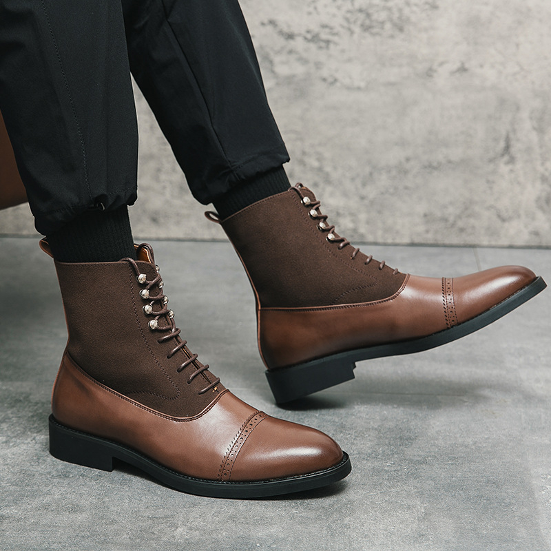 Férfi bőr csizma, határokon átnyúló, plus size őszi és téli új, magas szárú bőrcipők, divatos férfi hegyes szárú Martin csizma, vintage munkaruha csizma