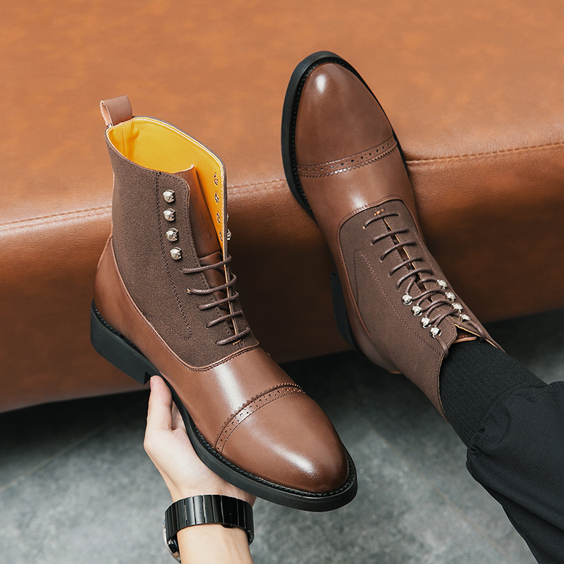 Férfi bőr csizma, határokon átnyúló, plus size őszi és téli új, magas szárú bőrcipők, divatos férfi hegyes szárú Martin csizma, vintage munkaruha csizma