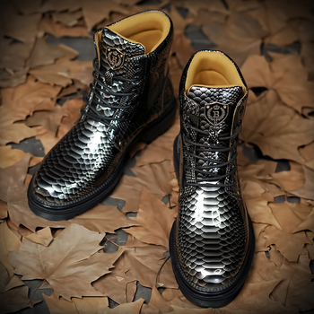 Pantofi Aofu 8809 model de șarpe pentru bărbați, imitație de piele de crocodil vintage, pantofi din piele pentru bărbați, pantofi la modă pentru bărbați, cizme de vârf mediu, cizme Martin