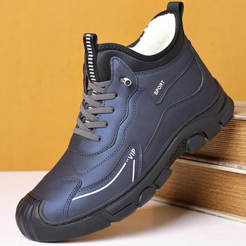 Ανδρικά βαμβακερά παπούτσια χειμερινά βορειοανατολικά με επένδυση fleece, ανδρικά παπούτσια αναρρίχησης με χοντρό αντιολισθητικό βαμβακερό μπατόν, μπότες χιονιού από μαλλί με ενσωματωμένο δέρμα