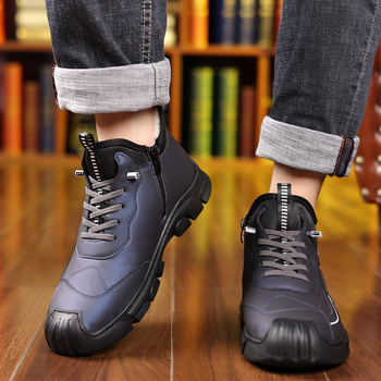 Ανδρικά βαμβακερά παπούτσια χειμερινά βορειοανατολικά με επένδυση fleece, ανδρικά παπούτσια αναρρίχησης με χοντρό αντιολισθητικό βαμβακερό μπατόν, μπότες χιονιού από μαλλί με ενσωματωμένο δέρμα