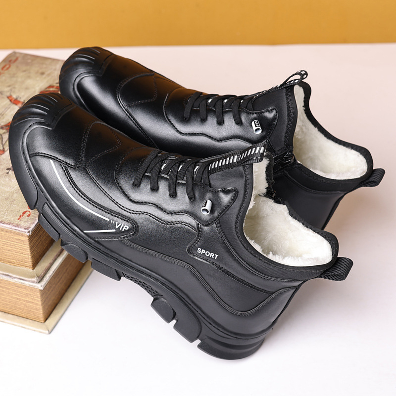 Ανδρικά βαμβακερά παπούτσια χειμερινά βορειοανατολικά με επένδυση fleece, ανδρικά παπούτσια αναρρίχησης με χοντρό αντιολισθητικό βαμβακερό μπατόν, μπότες χιονιού από μαλλί με ενσωματωμένο δέρμα