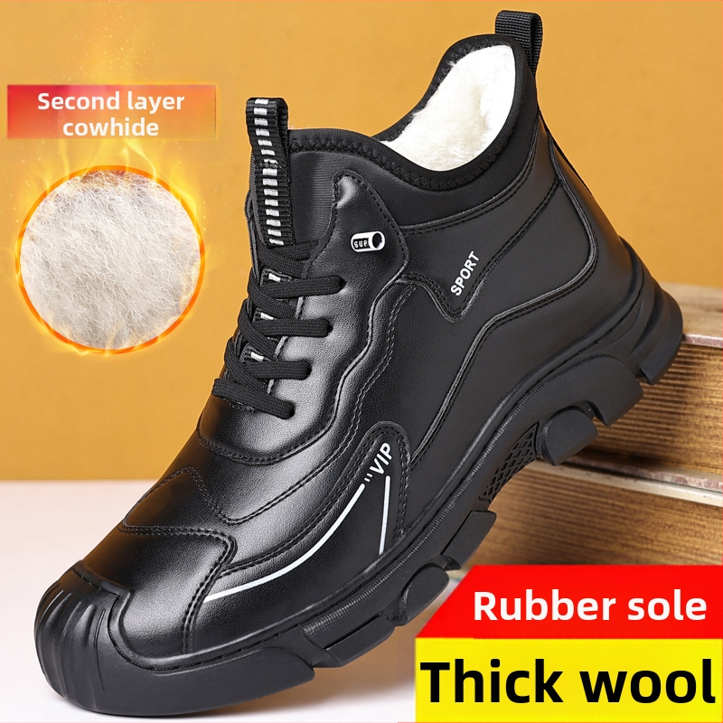 Ανδρικά βαμβακερά παπούτσια χειμερινά βορειοανατολικά με επένδυση fleece, ανδρικά παπούτσια αναρρίχησης με χοντρό αντιολισθητικό βαμβακερό μπατόν, μπότες χιονιού από μαλλί με ενσωματωμένο δέρμα