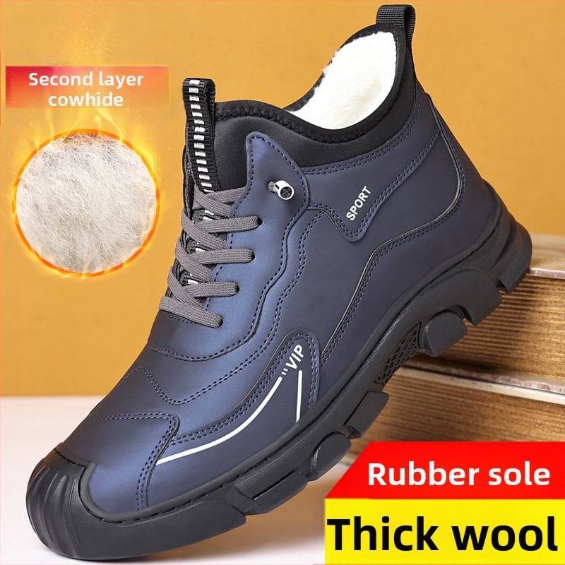 Ανδρικά βαμβακερά παπούτσια χειμερινά βορειοανατολικά με επένδυση fleece, ανδρικά παπούτσια αναρρίχησης με χοντρό αντιολισθητικό βαμβακερό μπατόν, μπότες χιονιού από μαλλί με ενσωματωμένο δέρμα