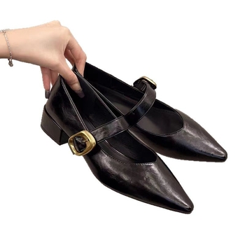 2025-ös tavaszi és nyári hegyes sarkú cipők, francia luxus Mary Jane cipők, női fémcsatos öv, retró elegáns ingázós cipő