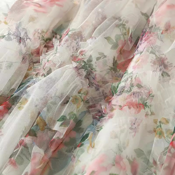 Ženska mrežasta suknja s cvjetnim uzorkom, proljeće 2024., francuska palača, stil torte, 8077