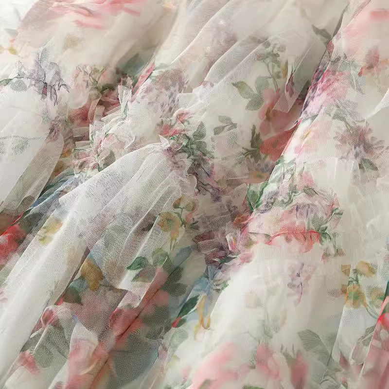 Ženska mrežasta suknja s cvjetnim uzorkom, proljeće 2024., francuska palača, stil torte, 8077