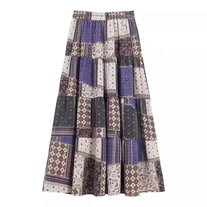 Etnikai stílusú varrású virágmintás szoknya Női 2025 tavaszi új rakott szoknya Magas derekú, karcsúsító, nagy lenge, A-vonalú hosszú szoknya
