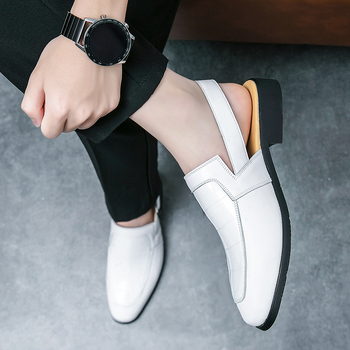 Pantofi sport pentru bărbați, stil coreean, cu vârf ascuțit, din piele, cu jumătate de picior, sandale, mocasini, pantofi cool pentru bărbați, pentru îmbrăcăminte exterioară