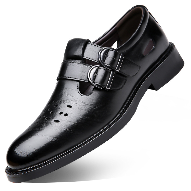 2024 Új Nyári Szandálok Férfi Puha Bőr Puha Talpú Lyukas Bőr Cipők üreges, lélegző apacipő Baotou Bőr Szandálok