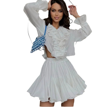 Cămașă albă cu mânecă lungă, talie înaltă, cu volane, vară și toamnă 2024, transfrontalieră Amazon