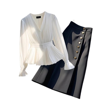 Φθινοπωρινή Ρούχα 2025 Νέο Γαλλικό Στυλ, Ελαφρύ Πολυτελές Κομψό Πουκάμισο Niche, Σετ Δύο Τεμαχίων για Γυναικεία Φούστα με Αντιγηραντική Φούστα