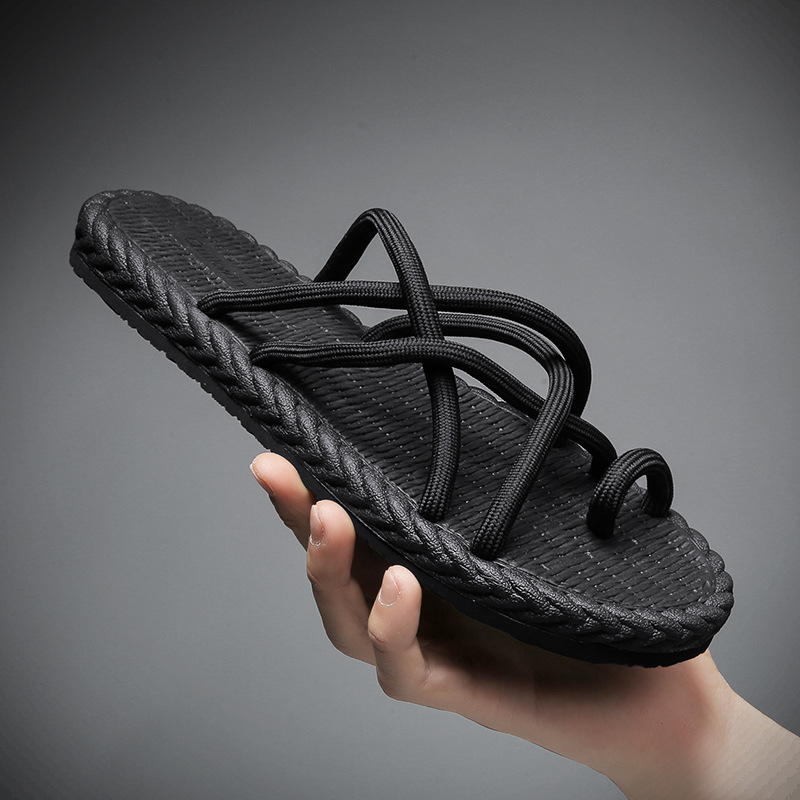 2024 Nyári Új Férfi Szőtt Kötél Flip-Flop Csúszásgátló Kopásálló Alkalmi Minden Mérkőzés Római Felsőruházat Csúszásgátló Papucsok