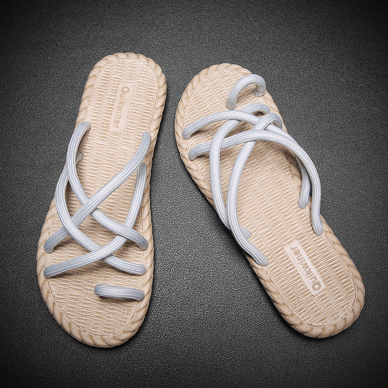 2024 Nyári Új Férfi Szőtt Kötél Flip-Flop Csúszásgátló Kopásálló Alkalmi Minden Mérkőzés Római Felsőruházat Csúszásgátló Papucsok