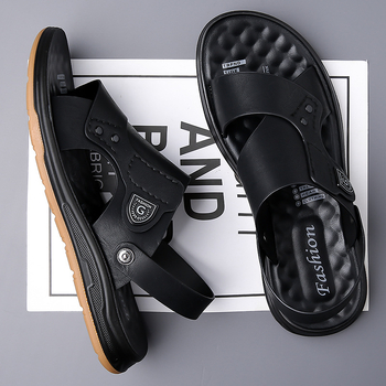 Férfi strandcipők, 2024-es nyári férfi trendi, lélegző, puha talpú, alkalmi, kettős felhasználású szandál, bőr szandálok, egy generációnyi haj