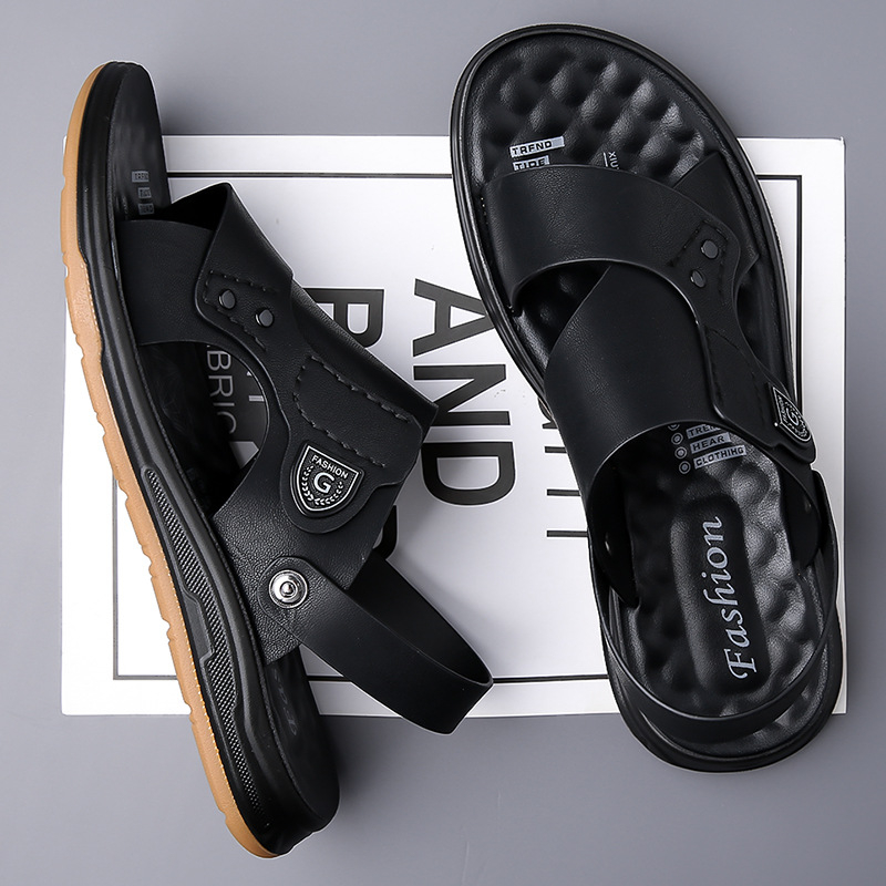 Férfi strandcipők, 2024-es nyári férfi trendi, lélegző, puha talpú, alkalmi, kettős felhasználású szandál, bőr szandálok, egy generációnyi haj