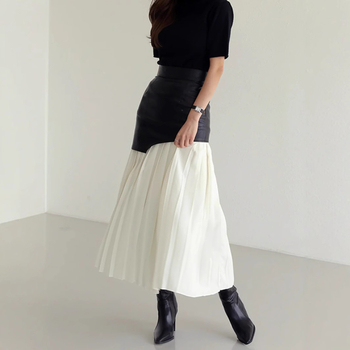 Brit elegáns niche dizájn 2024 őszi új, magas derekú, elegáns, divatos varrású, rakott, kontrasztos színű szoknya nőknek